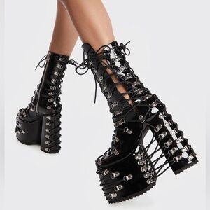 Gothic Black Corset Lace-Up Platform Boots Trapped in Despair Dollskill - 9